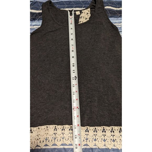Stony Apparel Sz S Rayon Blend Gray Soft Crossover Back Tank with Lace Edging - Picture 9 of 9